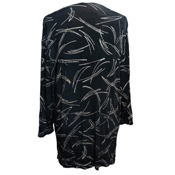 Amanda XL Vintage Black Metallic Abstract Print Tunic Blouse Long Sleeve USA - Picture 4 of 11